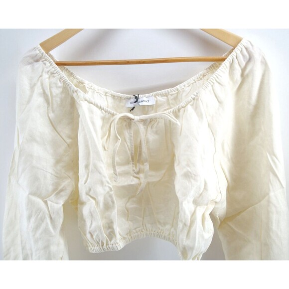 WeWoreWhat On Off Shoulder Top Tie Front Linen Blend Whisper White Sz Medium New - Picture 3 of 10